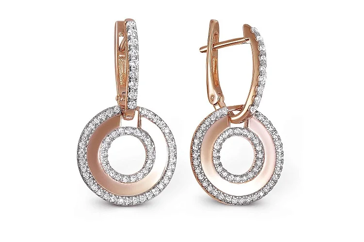 Серьги Круги из красного золота с 130 фианитами