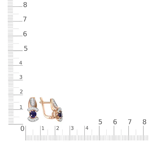 Серьги из красного золота с 2 корундами и 16 фианитами