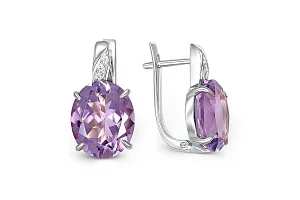 Серьги из белого золота с 2 аметистами и 6 фианитами