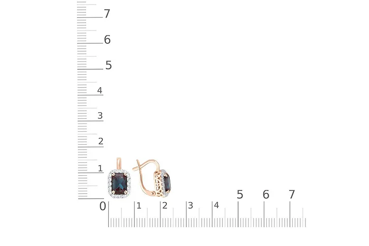 Серьги из красного золота с 2 александритами и 36 фианитами