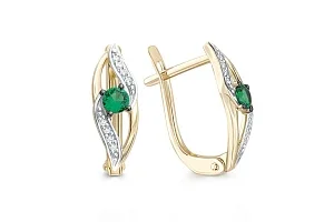 Серьги из жёлтого золота с 2 изумрудами и 16 бриллиантами