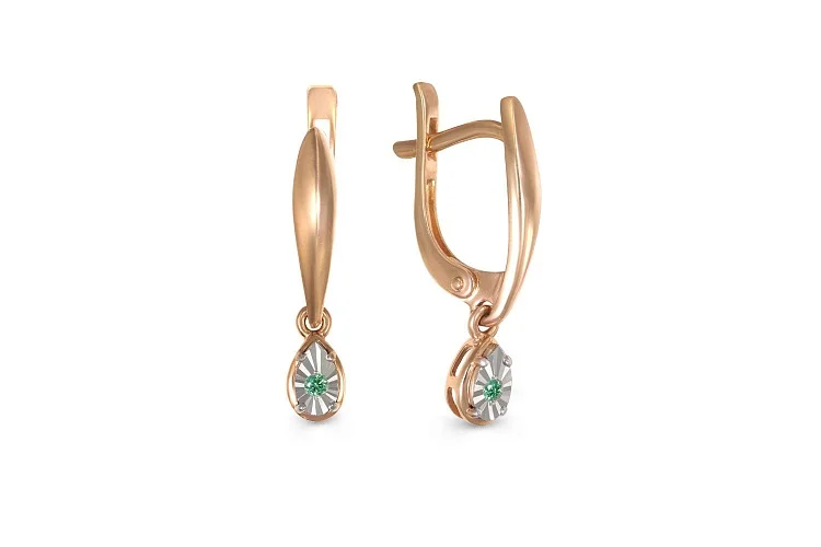 Серьги из красного золота с 2 изумрудами