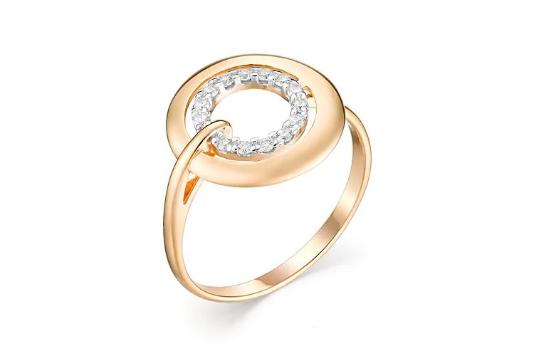 Кольцо Круг из красного золота с 14 фианитами