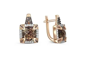 Серьги из красного золота с 2 раухтопазами и 52 фианитами