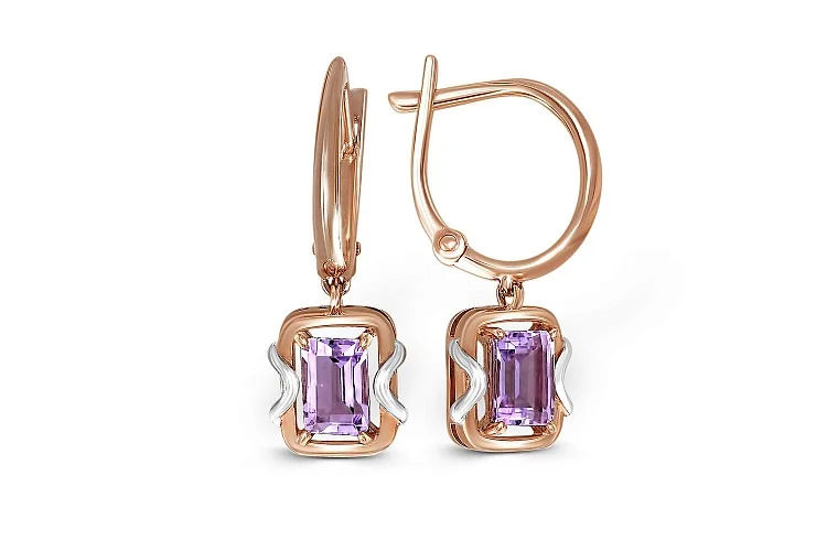 Серьги из красного золота с 2 аметистами