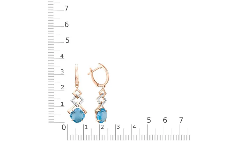 Серьги из красного золота с 2 топазами swiss и 28 фианитами