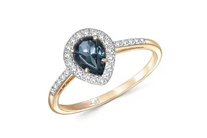 Кольцо из красного золота с топазом лондон и 28 фианитами