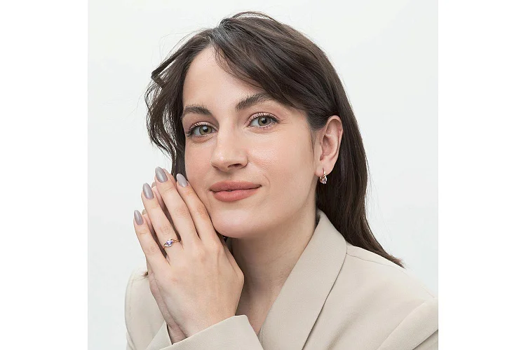 Серьги из красного золота с 2 аметистами и 6 фианитами