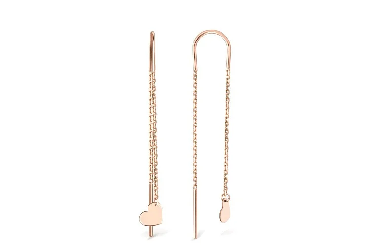 Серьги-продёвки Сердца из красного золота без вставок