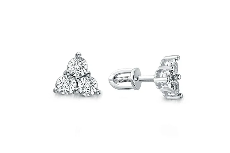 Серьги-пусеты из белого золота с 6 бриллиантами