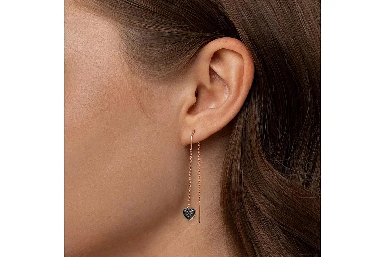 Серьги-продёвки Сердца из красного золота с 20 фианитами