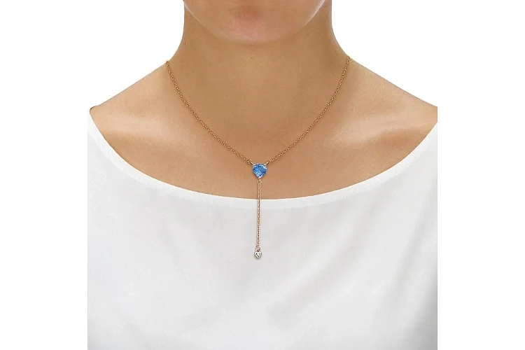 Колье Сердце из красного золота с топазом swiss и фианитом