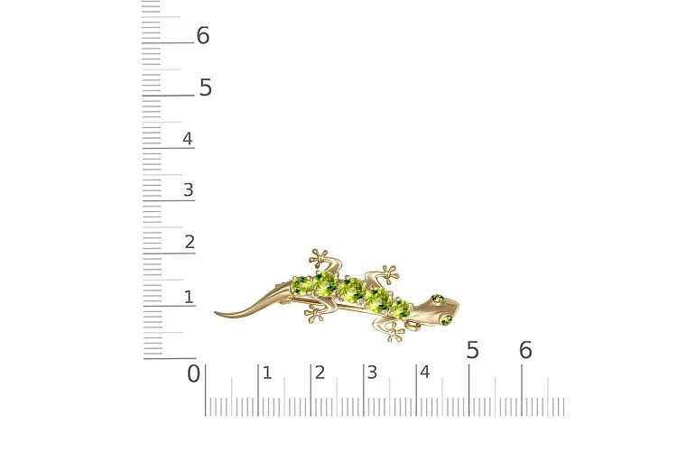 Брошь Ящерица из жёлтого золота с 7 хризолитами