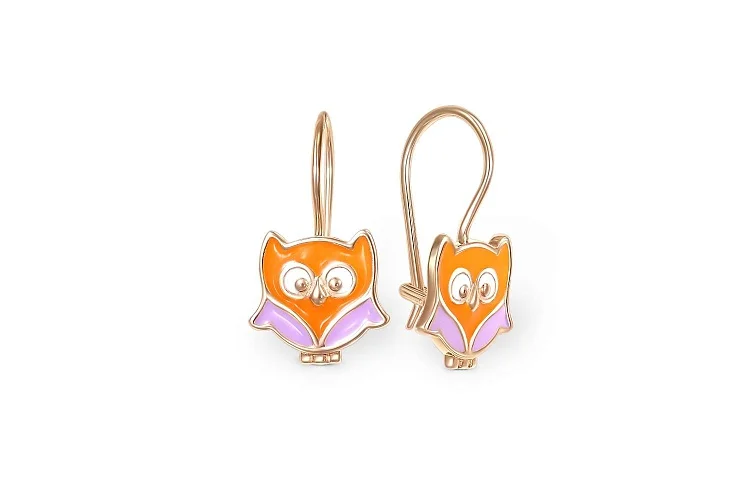Детские серьги Совы из красного золота без вставок