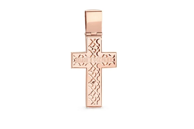 Крест из красного золота с бриллиантом