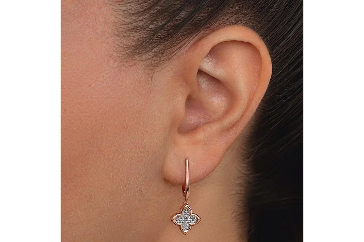 Серьги Клевер из красного золота с 42 бриллиантами