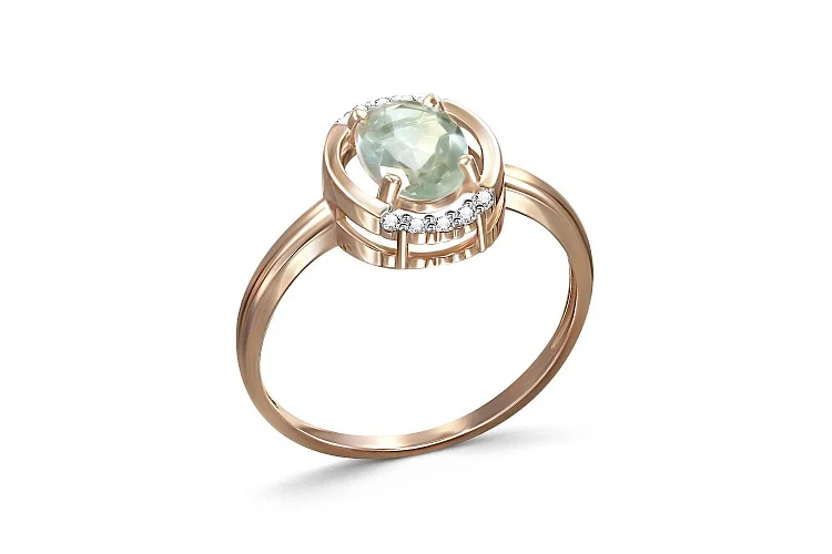 Кольцо из красного золота с аметистом и 10 фианитами