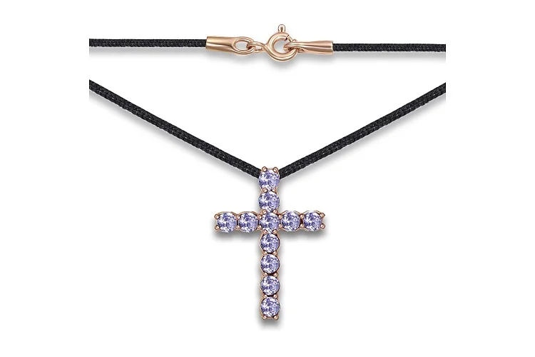 Колье Крест из красного золота с 11 танзанитами