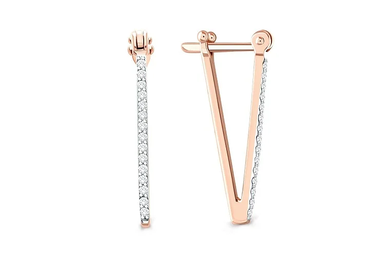 Серьги Треугольники из красного золота с 30 бриллиантами