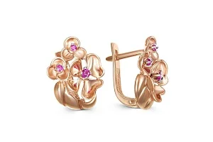 Серьги Цветы из красного золота с 6 рубинами