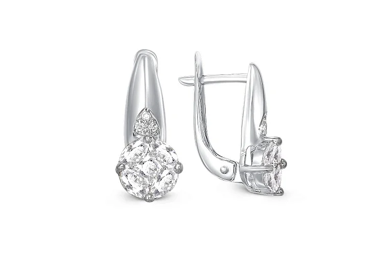Серьги из белого золота с 16 фианитами