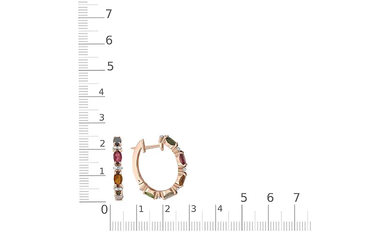 Серьги из красного золота с 10 турмалинами и 24 фианитами