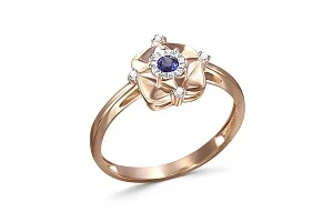 Кольцо из красного золота с корундом и 4 фианитами