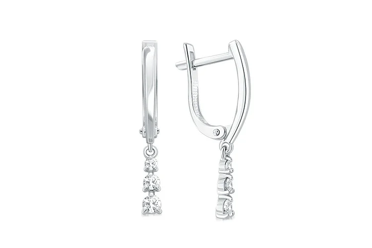 Серьги из белого золота с 6 фианитами