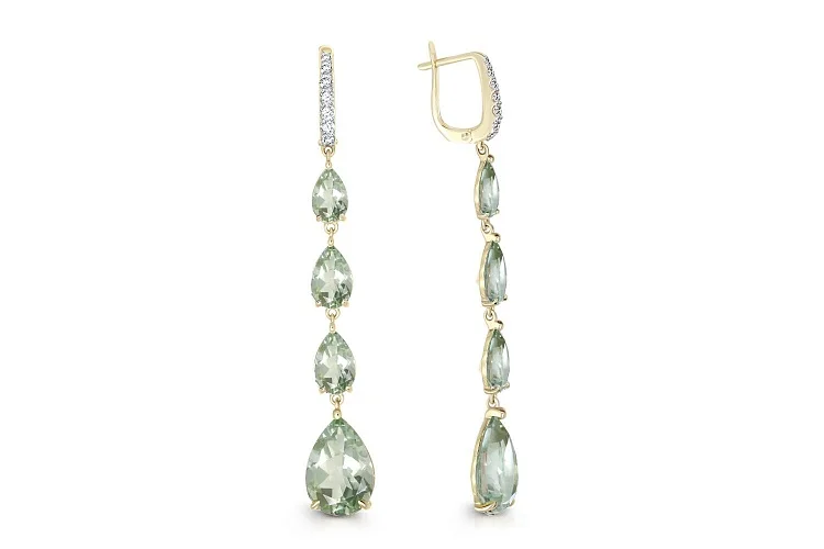 Серьги из жёлтого золота с 8 аметистами и 14 сапфирами