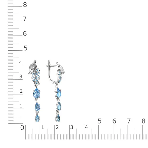 Серьги из белого золота с 6 топазами swiss и 20 фианитами