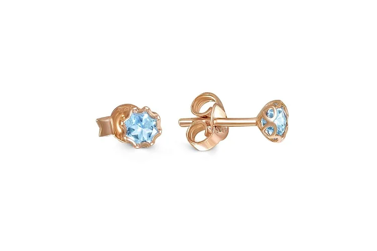Серьги-пусеты из красного золота с 2 топазами sky