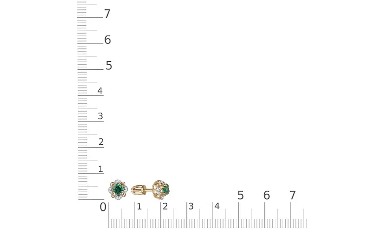 Серьги-пусеты Цветы из жёлтого золота с 2 изумрудами и 16 бриллиантами