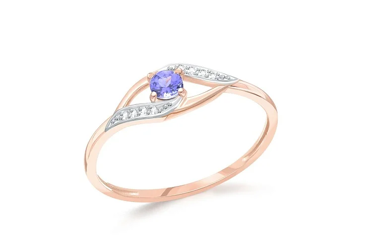 Кольцо из красного золота с танзанитом и 8 фианитами