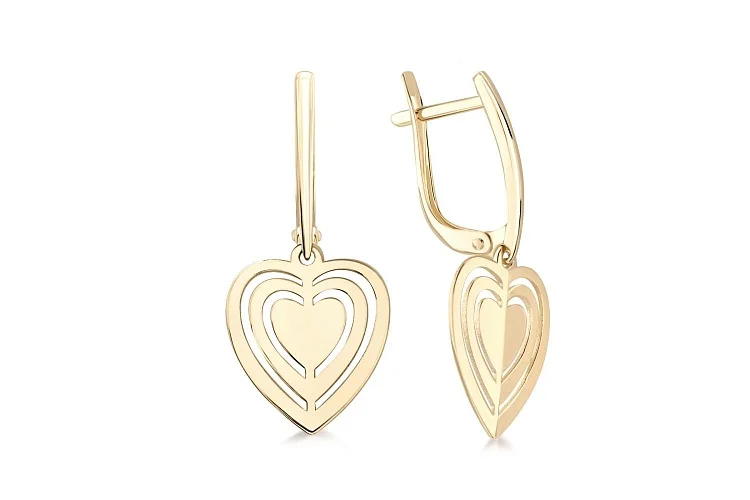 Серьги Сердца из жёлтого золота без вставок