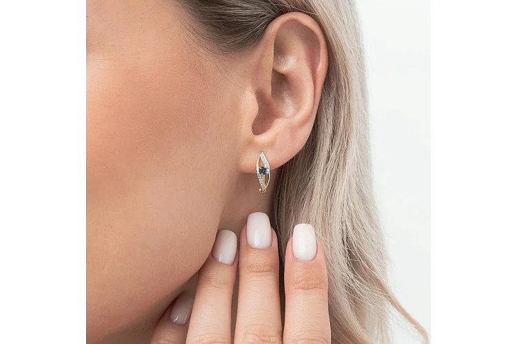 Серьги из красного золота с 2 топазами лондон и 16 фианитами