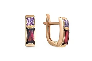 Серьги из красного золота с 2 гранатами и 2 аметистами