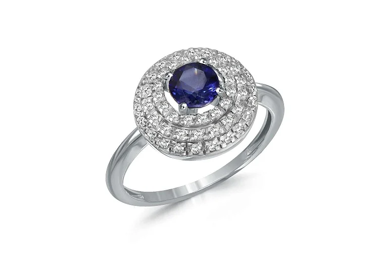 Кольцо из белого золота с корундом и 56 бриллиантами