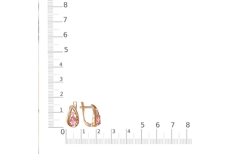 Серьги из красного золота с 2 морганитами и 2 фианитами