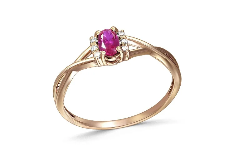 Кольцо из жёлтого золота с рубином и 6 бриллиантами