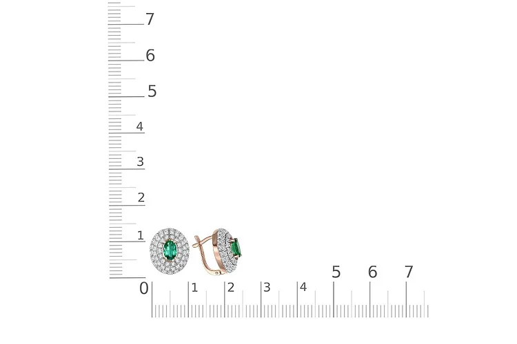 Серьги из красного золота с 2 изумрудами и 110 фианитами