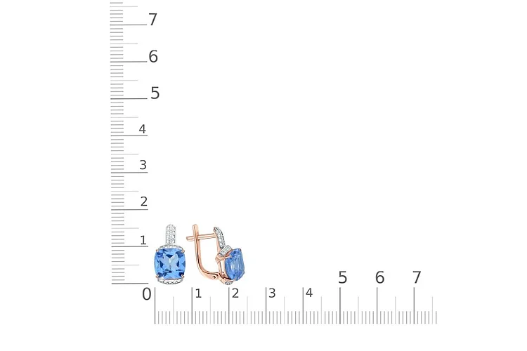 Серьги из красного золота с 2 топазами swiss и 36 фианитами