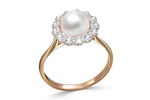 Кольцо из красного золота с жемчугом и 13 фианитами