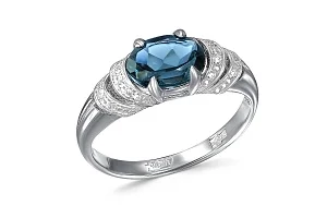 Кольцо из белого золота с топазом лондон и 14 фианитами