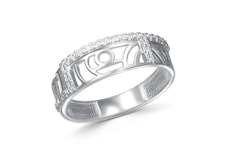 Кольцо из белого золота с 28 фианитами
