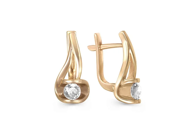 Серьги из жёлтого золота с 2 фианитами