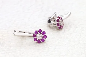 Серьги Цветы из белого золота с 16 рубинами и 8 бриллиантами