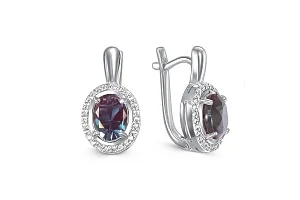 Серьги из белого золота с 2 александритами и 52 фианитами