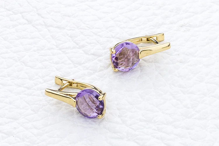 Серьги из жёлтого золота с 2 аметистами