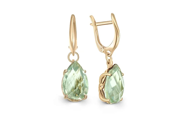 Серьги из жёлтого золота с 2 кварцами