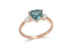 Кольцо из красного золота с ситаллом и 2 фианитами